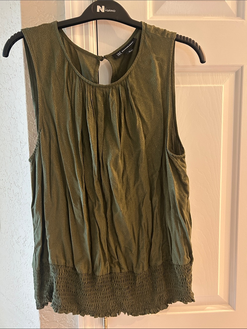 INC International Concepts Olive Green Sleeveless Pleated sleeveless blouse